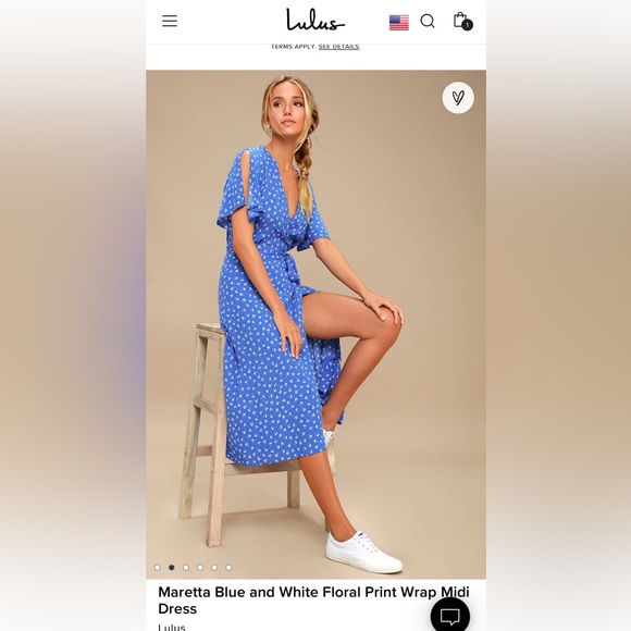 Maretta Blue and White Floral Print Wrap Midi Dress - Picture 3 of 6